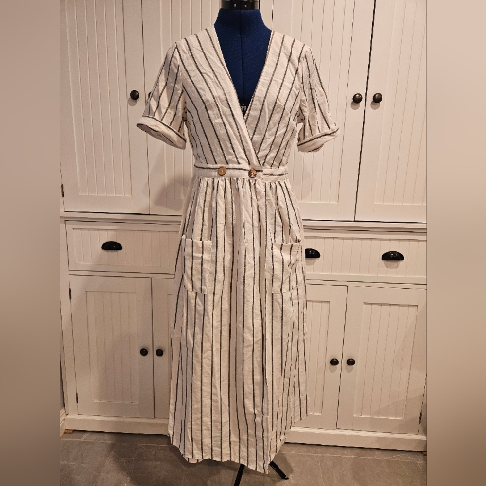 Striped V-Neck Midi Dress
